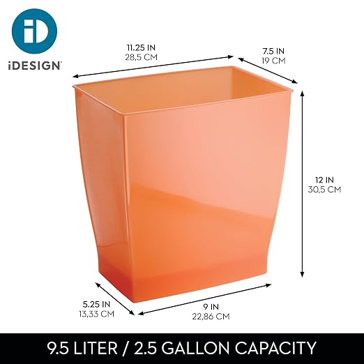 iDesign Small Plastic Bathroom Trash Can, Slim Rectangle Garbage Bin for Bedroom, Office, Dorm, Orange - Image 4