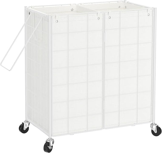 WOWLIVE Double Laundry Hamper with Wheels,Metal Wire Frame Rolling Laundry Basket with 2 Removable bags,120L Dirty Clothes Hamper Organizer Dorm Room Storage for Bedroom,Bathroom,White by WOWLIVE
