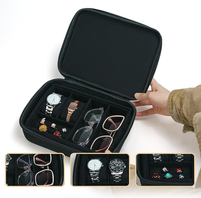 Eyeglasses Watches Jewelry Display Versatile Portable 5Slot Travel Jewelry Box Sunglasses Organizer Rings Zippered Holder Bag - Image 3