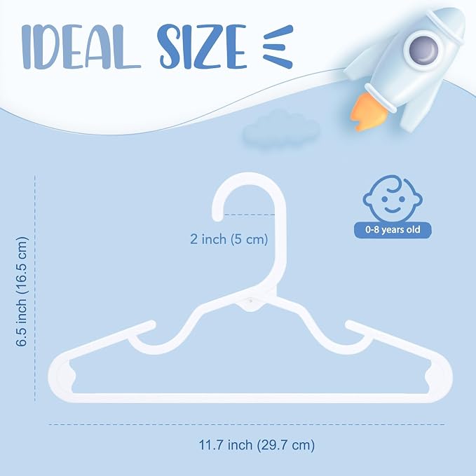 HOUSE DAY Plastic Baby Hangers for Closet 20 Pack, Durable Plastic Kids Hangers for Baby Clothes, Thin & Compact Childrens Hangers, Space Saving White Baby Hanger, Small Hanger for Kids Clothes - Image 8