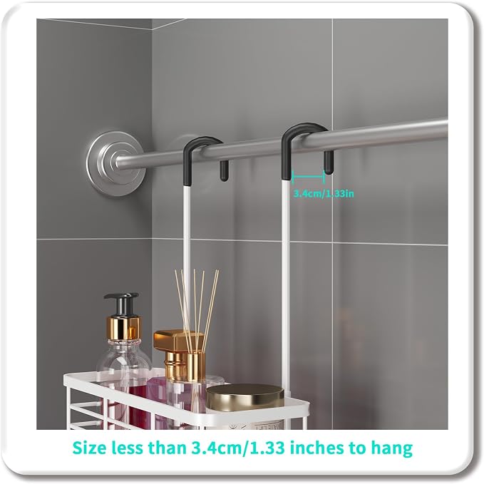 HapiRm Hanging Shower Caddy Organizer - No Drilling Shower Organizer with Hooks, Rustproof & Waterproof 304 Stainless Steel Bathroom Shelves - White - Image 5
