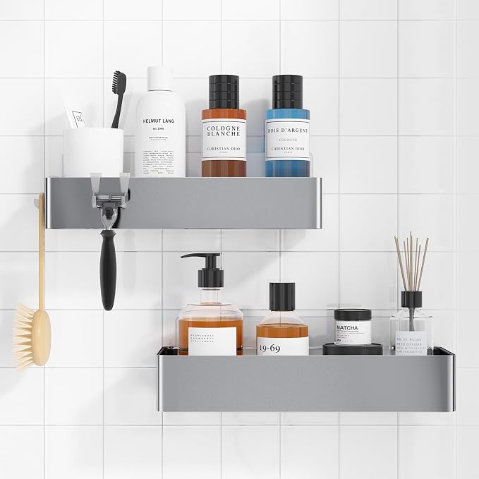 Kitsure Shower Caddy - 2 Pack Adhesive Shower Organizer, Rustproof Metal Shelves, No-Drill Bathroom Organizers and Storage, Silver Grey, Large by Kitsure
