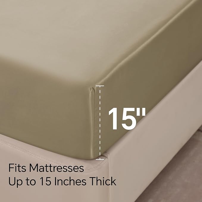 BEDELITE Satin Sheets Twin Size Bed Set, Luxury Soft Taupe Silky Sheets for Hair and Skin, Similar to Silk Bed Sheets Set 3 Pieces with 1 Deep Pocket Fitted Sheet, 1 Flat Sheet, and 1 Pillowcase