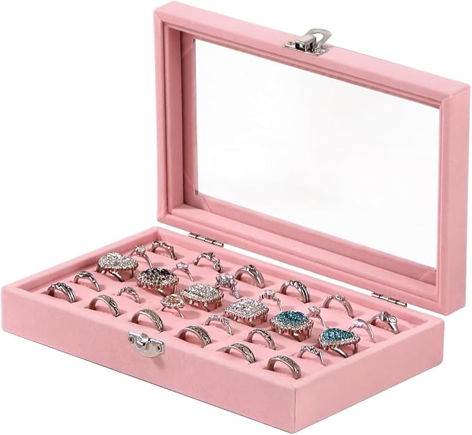 Travel Jewelry Box,Small Jewelry Case,Rings Earrings Cufflinks Organizer for Girls (Pink, Ring Box) by Pengup