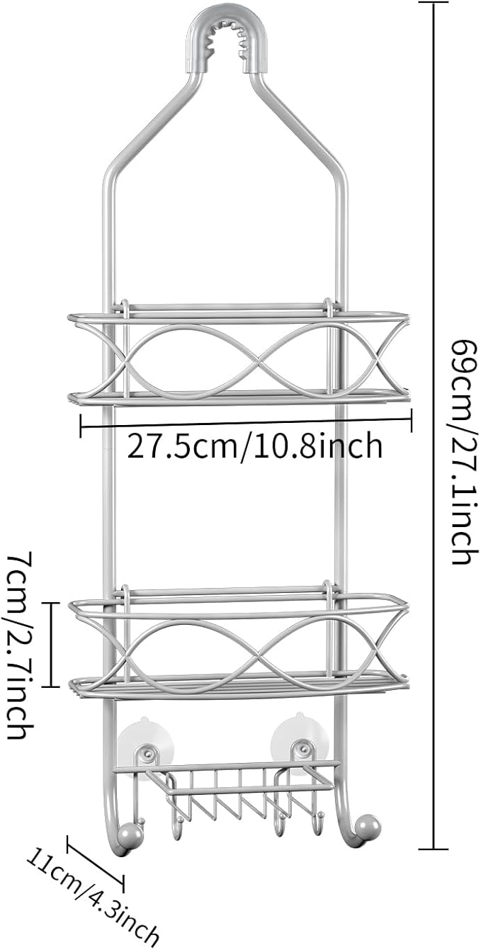 GAOKASE Shower Caddy Hanging 3 Tier with Two Movable Baskets, Grey Shower Caddy with Hooks for Towels, Sponge and More - Image 3