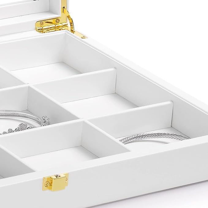 Oirlv White 12 Gird Jewelry Organizer Tray with Acrylic Lid Premium Leather Jewelry Box with Transparent Lid Bracelet Bangle Watch Display Case - Image 6