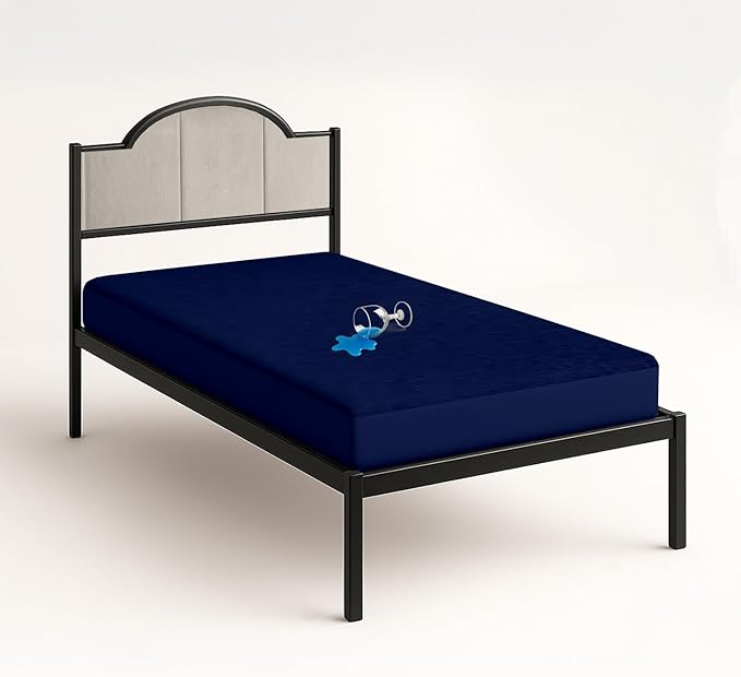 SGI bedding Waterproof RV Bunk Cot Bed Mattress Protector 32X79 for Narrow Twin Camping Bed Mattress Pad Cover, Truck Sleeper & RV Beds - Soft, Noiseless, Breathable, 15" Deep Pocket - Navy Blue