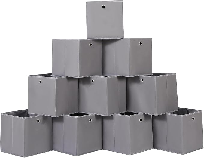 Foldable Storage Cubes Bins ,11 Inch Cloth Storage Cube Fabric Storage Box Cubes Organizer Baskets with Handles for Home Organizer Set of 10 (Grey) by NieEnjoy