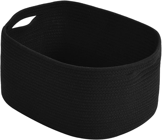 ECDYQXVU Cotton Rope Storage Basket, 15x10x9 Inches, Woven Basket for Shelves, Clothes, Towels, Books, and Laundry, Black (1 Pack) by ECDYQXVU