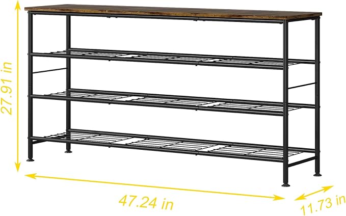 SUOERNUO Shoe Rack Organizer 4 Tier for Closet Entryway Free Standing Metal Storage Shoe Shelf with MDF Top Board (Black+Rustic Brown, Large 4 Tier) - Image 3