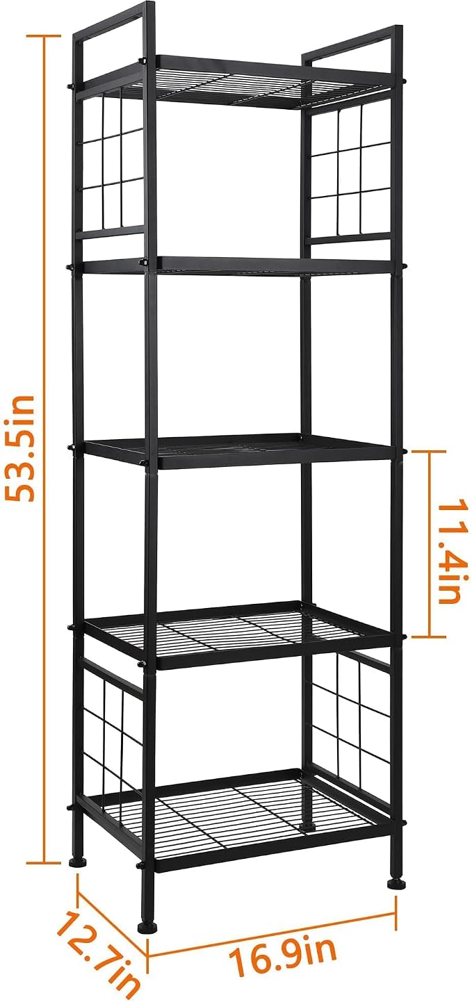 GIOTORENT 5-Wire Standing Book Shelf & Bookcase, Metal Storage Shelving Unit Pantry Rack for Laundry Kitchen Bathroom Organizer, Black - Image 2