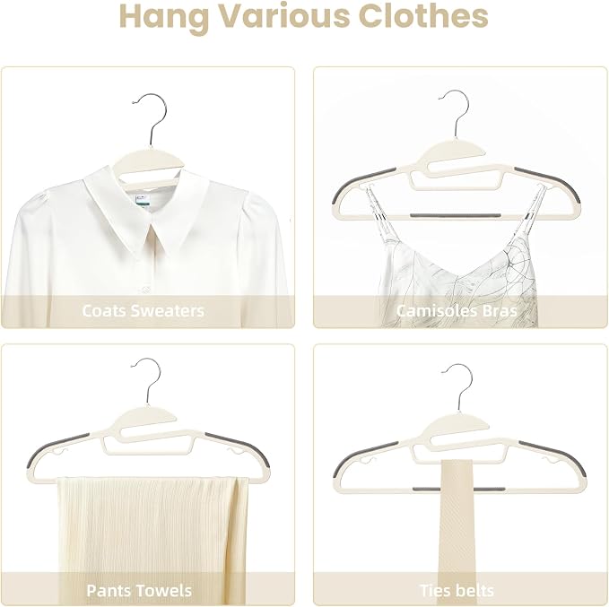BAGAIL Plastic Hangers 50 Pack with Non-Slip Design,0.2 Inches Thick, 360°Swivel Hook Space Saving Organizer for Bedroom Closet,Shirts,Pants(Beige- S Shaped) - Image 5