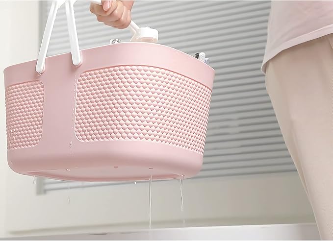 Shower Caddy Basket, Portable Large Capacity Thickened Plastic Organizer Storage Tote with Handles Drainage Toiletry Bag Bin for Bathroom, College Dorm Room Essentials, Kitchen, Camp, Gym, Pink - Image 3