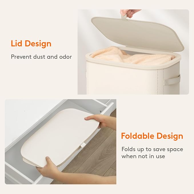 Lifewit Slim Laundry Basket with Lid, Narrow Large Laundry Hamper with Plastic Handles and Removable Bag, Tall Foldable Dirty Clothes Hampers for Laundry Room, Bedroom, Bathroom, Dorm, 65L White - Image 7