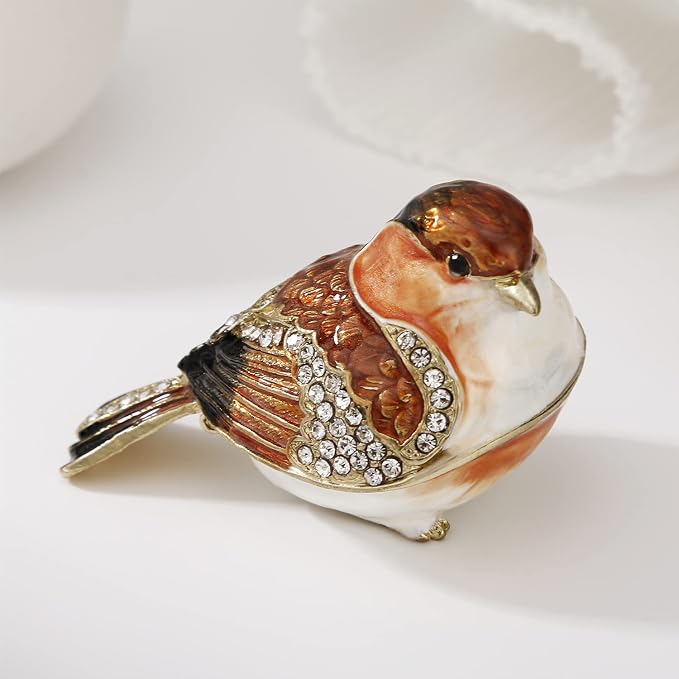 Hand Painted Enamel Goldfinch Trinket Box for Home Decor, Hinged Jewelry Organizer for Ring Earrings, Unique Figurine Keepsake Collectible Personalized Elegant Handmade Ornament Gifts (Gold Finch) - Image 5
