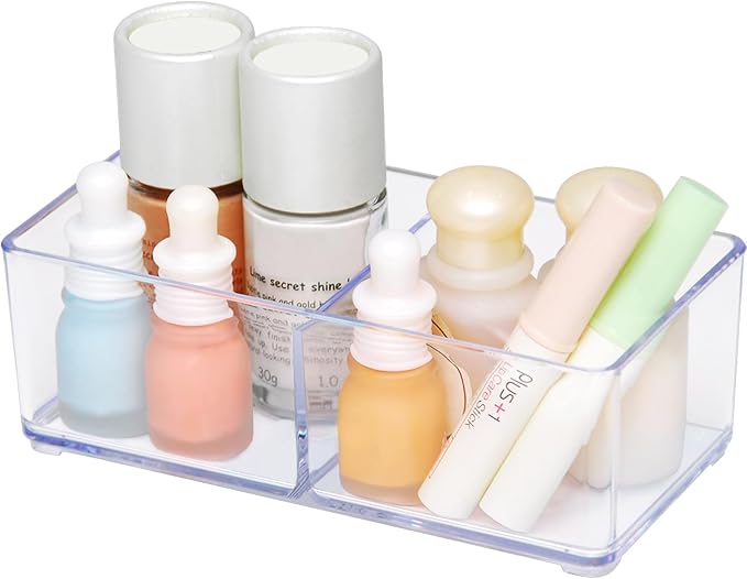 carrotez 2 Compartment Clear Plastic Drawer Organizer for Makeup, Bathroom, Desk, Vanity by Carrotez