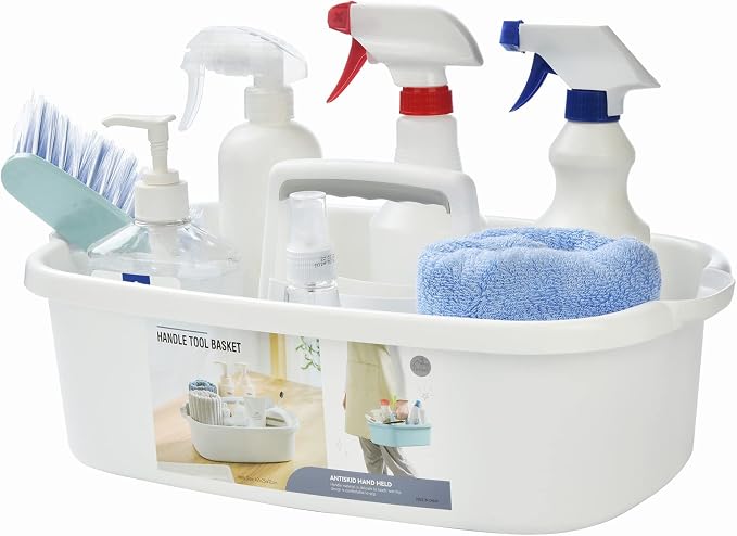 ALINK Large Plastic Shower Caddy Tote, Portable Storage Caddy Basket Organizer with Handle for Dorm, Bathroom, Tool, Garden, Kitchen, Cleaning Supplies - White by ALINK