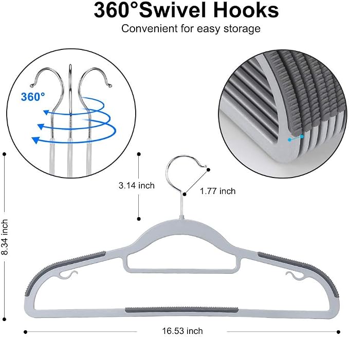Plastic Hangers 50 Pack Heavy Duty Dry Wet Clothes Hangers with Non-Slip Pads Space Saving 0.2" Thickness Super Lightweight Organizer - Image 2