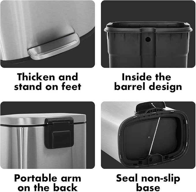 FDW | 8 Gallon Trash Can with Lid | Stainless Steel | Fingerprint Proof | Made of Stainless Steel | Soft-Close Step Pedal | Hands-Free Use | Easy to Clean | for Kitchen, Office, Bathroom - Image 5