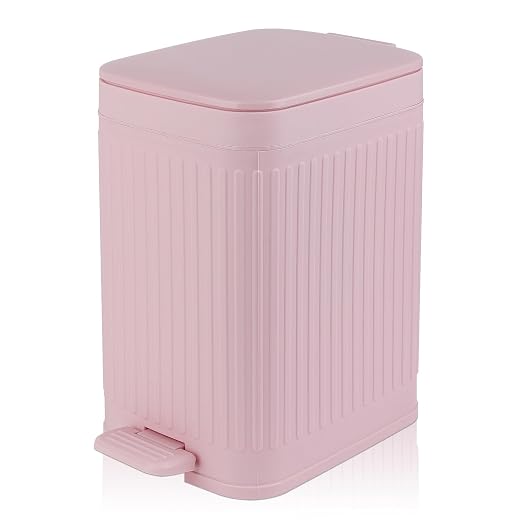 rejomiik Small Bathroom Trash Can with Lid Slim Soft Close Garbage Can Step Wastebasket Container Trash Bin for Office Bedroom Kitchen Living Room 1.9 Gallon Pink by rejomiik