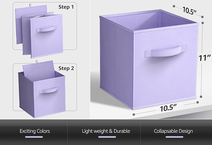Sorbus 11 Inch Fabric Storage Cubes - Sturdy Collapsible Bins With Handle - 6 Foldable Baskets for Organizing Clothes, Toys, Books - Multi Colored Storage Baskets for Shelves, Kids Room, Closets - Image 3