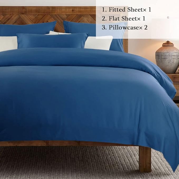 SONORO KATE Bed Sheet Set Super Soft Microfiber 1800 Thread Count Luxury Egyptian Sheets 16-Inch Deep Pocket Wrinkle and Hypoallergenic-4 Piece(Queen, Navy Blue)