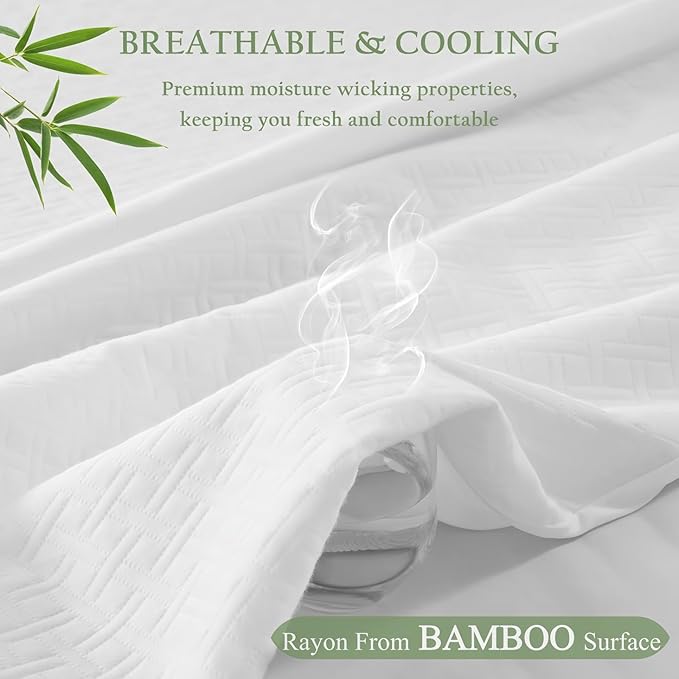 Full Size Waterproof Mattress Protector Viscose Derived from Bamboo, Soft Mattress Cover Fitted with Deep Pocket 8"-21", Breathable Noiseless 3D Air Mattress Pad, Machine Washable (White)