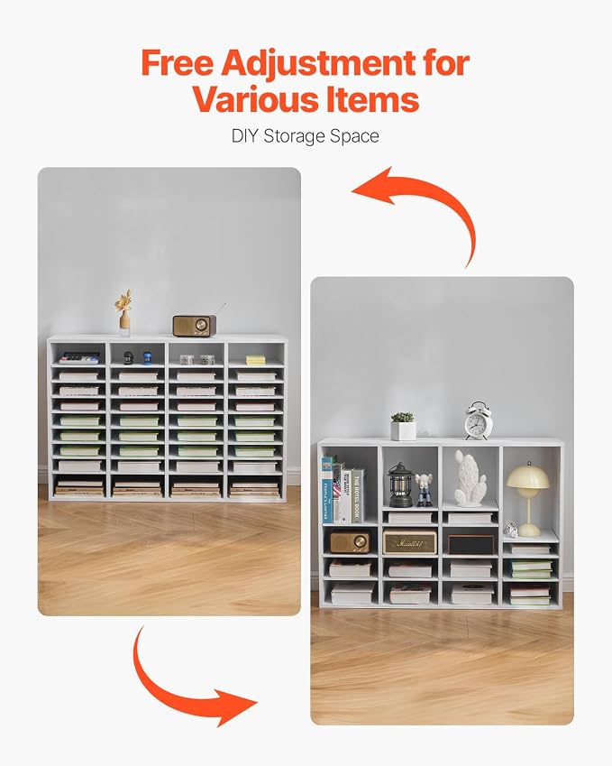 VEVOR Literature Organizer, 36 Compartments Office Mailbox with Adjustable Shelves, Wooden Mailbox Sorter Medium Density Fiberboard Office Home Classroom Storage for Files, Documents, Papers, White - Image 7