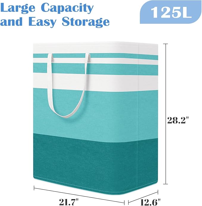 BlissTotes 3-Pack Laundry Basket, Freestanding＆Waterproof Laundry Hamper, Collapsible Tall Clothes Hamper with Easy Carry Handles for Clothes, Towels in the Family and Dorm,Gradient Green,125L - Image 2