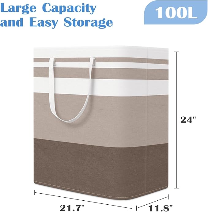 BlissTotes 3-Pack Laundry Basket, Freestanding＆Waterproof Laundry Hamper, Collapsible Tall Clothes Hamper with Easy Carry Handles for Clothes, Towels in the Family and Dorm,Gradient Khaki,100L - Image 2