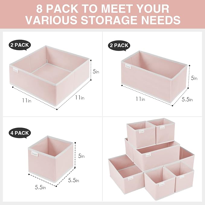 Criusia 8 Pack Underwear Drawer Organizer, Drawer Organizer Clothes, Foldable Cloth Storage Box Closet Dresser Drawer Divider Organizer for Clothes, Scarves - Image 3