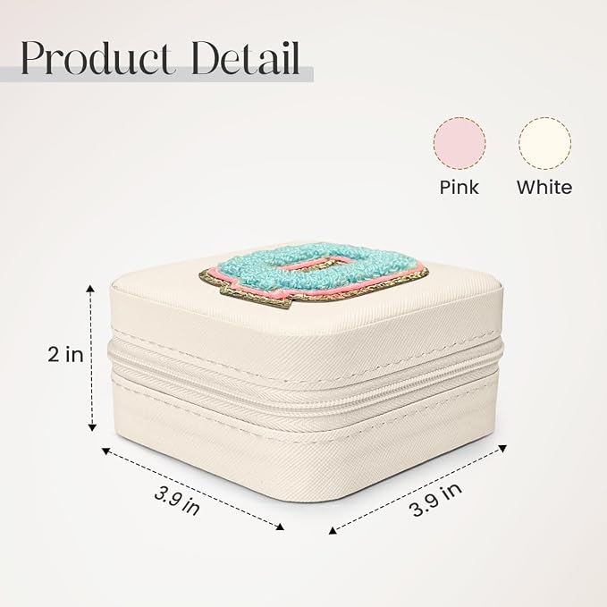 SANDJEST Personalized Jewelry Box, White Travel Jewelry Box with Initial Q, Small Monogrammed Jewelry Case Organizer for Girls Women Teen Kids, Mini Travel Essentials Gifts for Birthday Christmas - Image 2