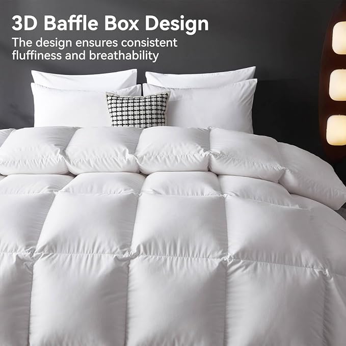 L LOVSOUL Organic 75% Down Fiber Comforter Alaska King Size,850+FP,1200TC,Extra Fluffy,Hotel Style,Luxury Ultra Soft All Season White Duvet Insert with 8 Corner Tabs