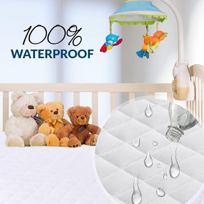 PlushDeluxe Mattress Protector, Waterproof Mattress Cover, Breathable Soft Cotton Terry Surface, Mini-Crib - 27"X 39"