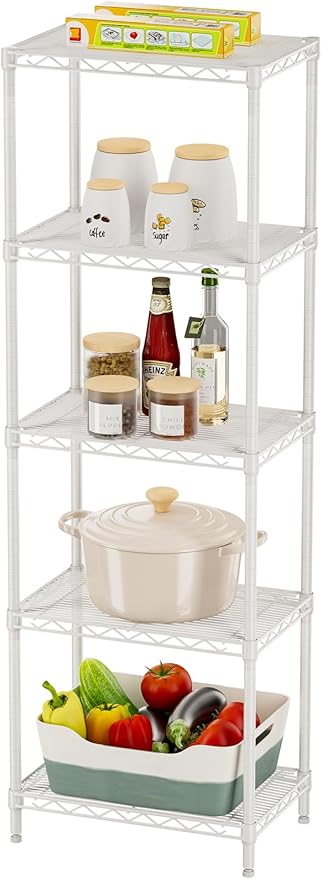 SINGAYE 5 Shelves Storage Shelf Wire Closet Bathroom Organizers Metal Pantry Kitchen Small Garage Shelving Unit Laundry Room Organization Home Corner Rack Estantes para Cocina White 10" Dx16 Wx55”H by SINGAYE