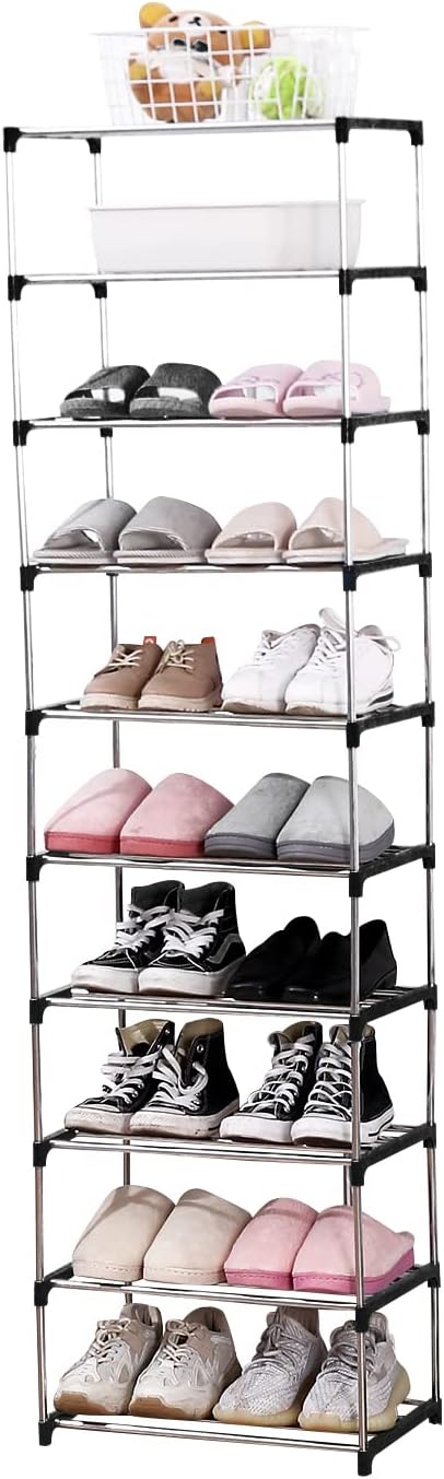 Jucaifu Stackable Small Shoe Rack, Entryway, Hallway and Closet Space Saving Storage and Organization (10-Tier, Black) by Jucaifu