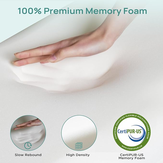 2 Inch Dorm Mattress Topper Twin XL Size, Memory Foam Mattress Topper for Back Pain Relief, Dorm Room Bed Topper with 2-Sided Breathable Cover, Ergonomic 5-Zone Design, Dorm Room Essentials