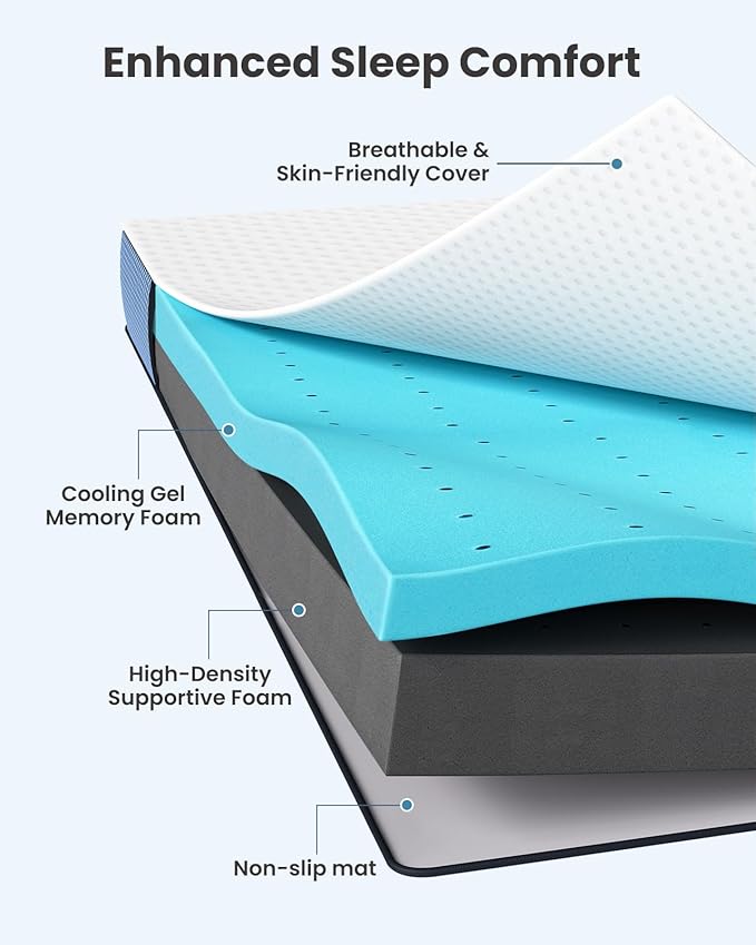 PERLECARE 3 Inch Firm Mattress Topper Full Size, Cooling Gel-Infused & Bamboo Charcoal Memory Foam Bed Topper for Pressure Relief, High-Density Mattress Pad with Removable Cover, CertiPUR-US Certified