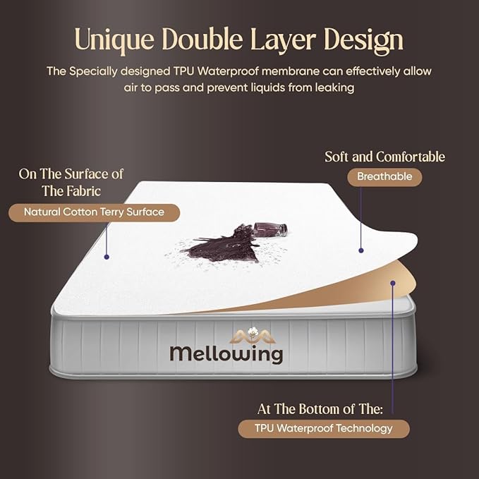 100% Terry Cotton Split Top King 32" Mattress Protector for Adjustable Bed- Flex Mattress Cover Ultra Soft Durable Waterproof Breathable Machine Washable Fitted Sheet Fits up to 12'' Deep Pocket