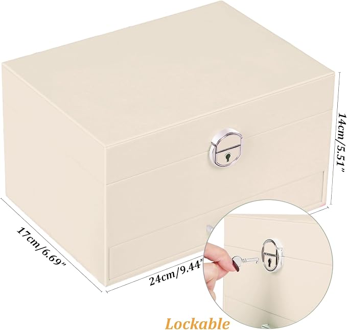 QBestry Earrings Jewelry Box for Girls, 5 Layers Jewelry Organizer with Earring Holder Organizer for Girls Earring Organizer Jewelry Boxes for Women Earrings and Necklaces Jewelry Box Organizer Beige - Image 9