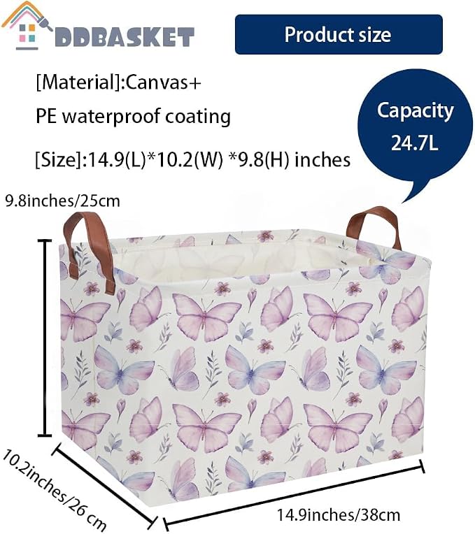 Rectangular Kids Baskets Butterfly Basket Kids Storage Bins Girls Basket Cute Storage Bin Organizer Box Room Decor for Home(Flower Butterfly) - Image 2