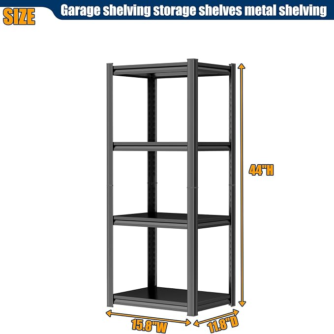 PRESTELION 44" H Storage Shelves 4-Tier Garage Shelving Unit Adjustable Metal Shelf Storage Rack for Basement, Warehouse, Pantry, Closet, Kitchen 44" H x 15.8" W x 11.8" D, Black - Image 2