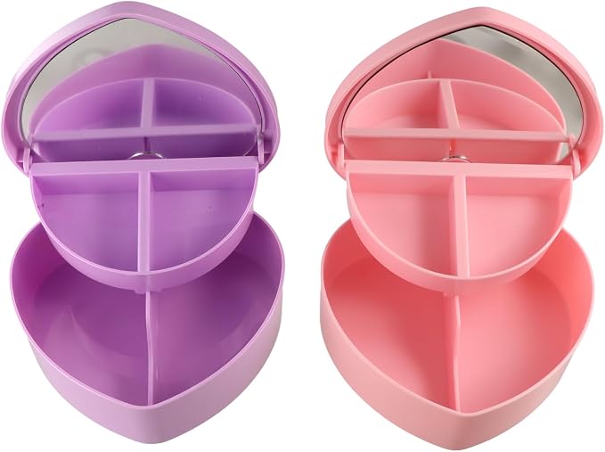 Vctitil 3 Pcs Heart shaped Jewelry Box - 2 Layer Jewelry Boxes with Mirror,Jewelry Storage Organizer,Jewelry Display Case,Desktop Organizer For Girls - Image 3