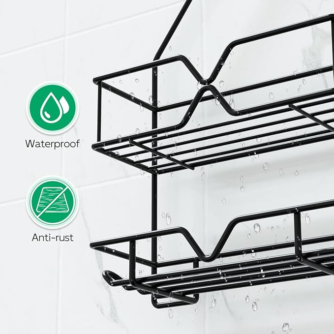 TreeLen Shower Organizer Hanging Shower Caddy over Shower Head Black Bathroom Hanger for Shampoo Razor Soap - Image 4