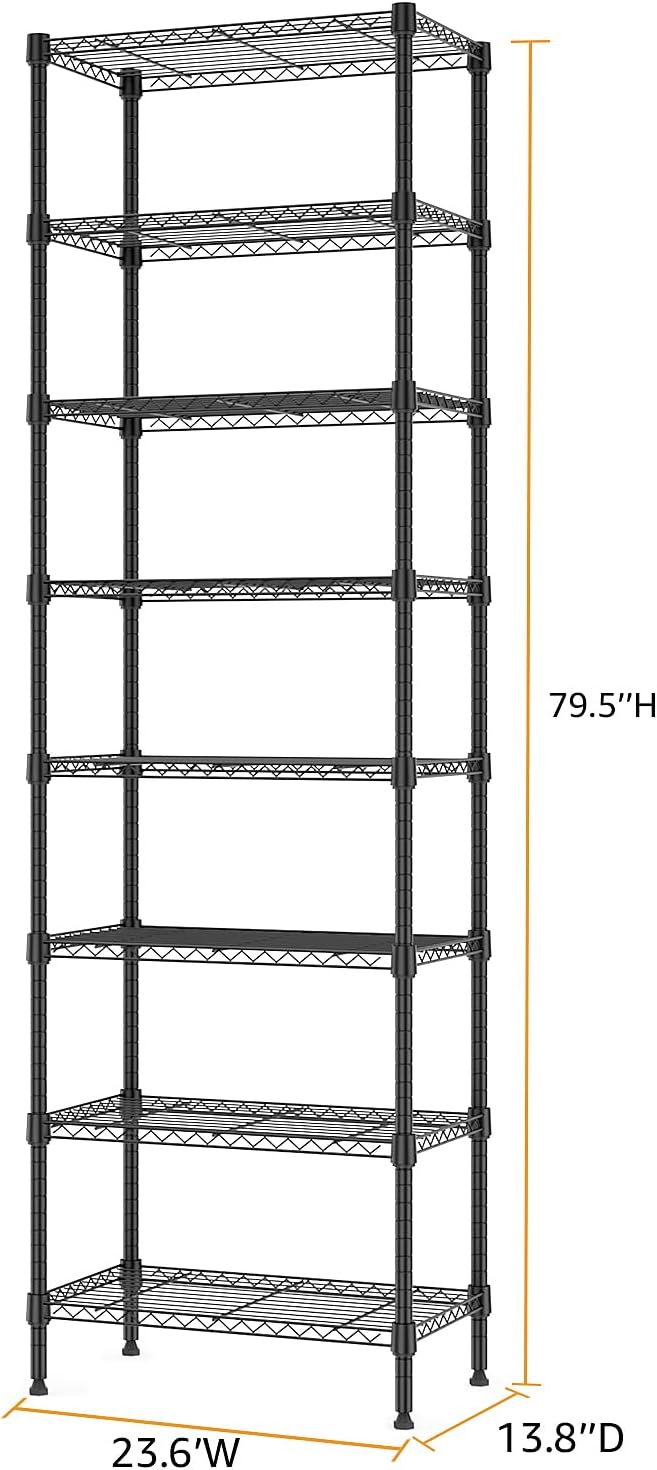 M MZG 8 Tier 2000 lbs Storage Rack Metal Wire Shelving Unit, Storage Standing Shelf Organizer for Laundry Bathroom Kitchen Pantry Closet Garage Basement Utility Room, Black 13.8" D x 23.6" W x 79.5" H - Image 3