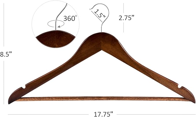 HOUSE DAY Wooden Hangers 10 Pack, Heavy Duty Wood Coat Hangers for Closet, Smooth Finish Wooden Suit Hanger with Non Slip Pants Bar, Sturdy Wood Clothes Hanger, Walnut - Image 7