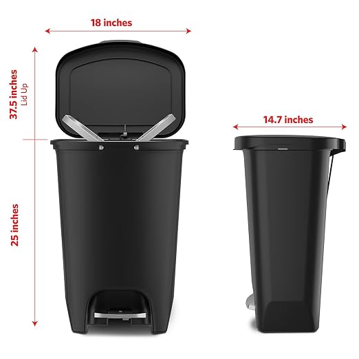 Glad Premium 13 Gallon Trash Can - Plastic Kitchen Waste Bin with Odor Protection of Lid, Stainless Steel Step On Foot Pedal and Garbage Bag Rings, Black - Image 2