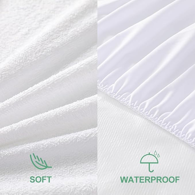 Full Size Waterproof Mattress Cover, Premium Terry Top Mattress Cover, Breathable, Noiseless, Cooing & Machine-Washable Bed Cover with 21" Deep Pocket