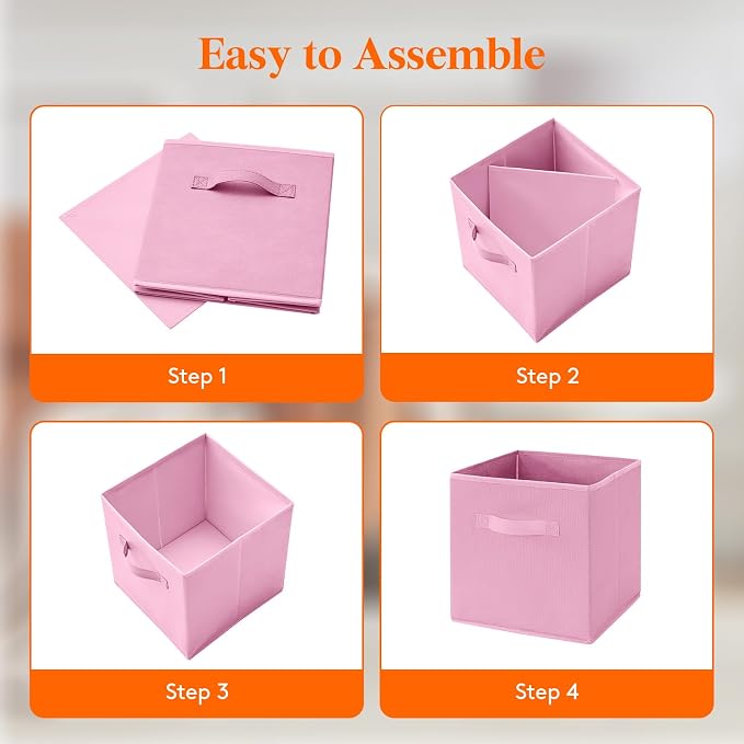 Lifewit Storage Cubes, Foldable Decorative Fabric Storage Baskets for Organizing Home Organizers with Handles for Shelves, Closet, 11 Inch Bins, 18L Pink, 6 Packs - Image 4