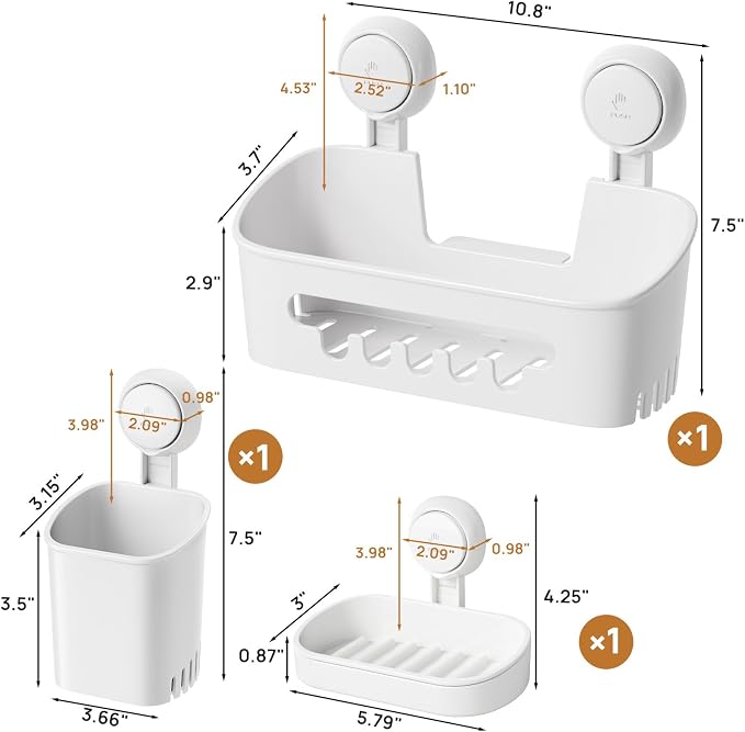 LEVERLOC Shower Caddy Suction Cup Set Shower Organizer & Soap Holder & Toothbrush Holder, Bathroom Shelf Basket NO-Drilling, Removable Suction Storage Waterproof Bathroom Caddy, White - Image 6